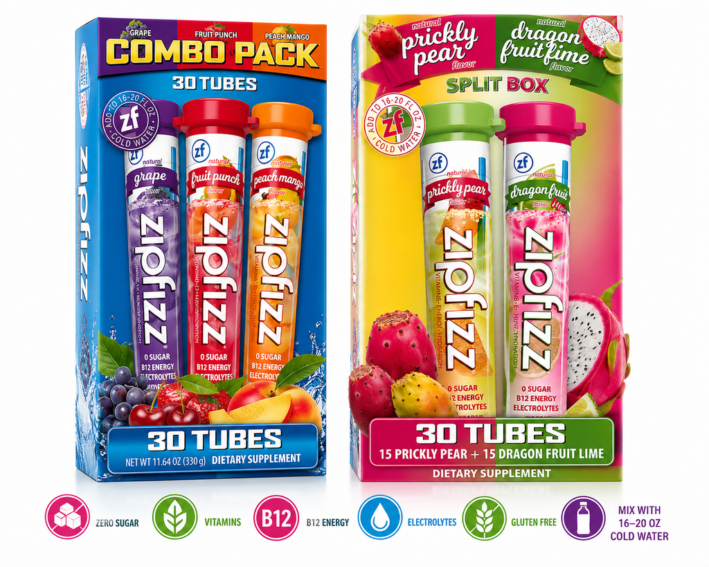 Zipfizz Vitamins Energy Hydration Drink Mix, Zero Sugar, 30 Single-Serving Tubes