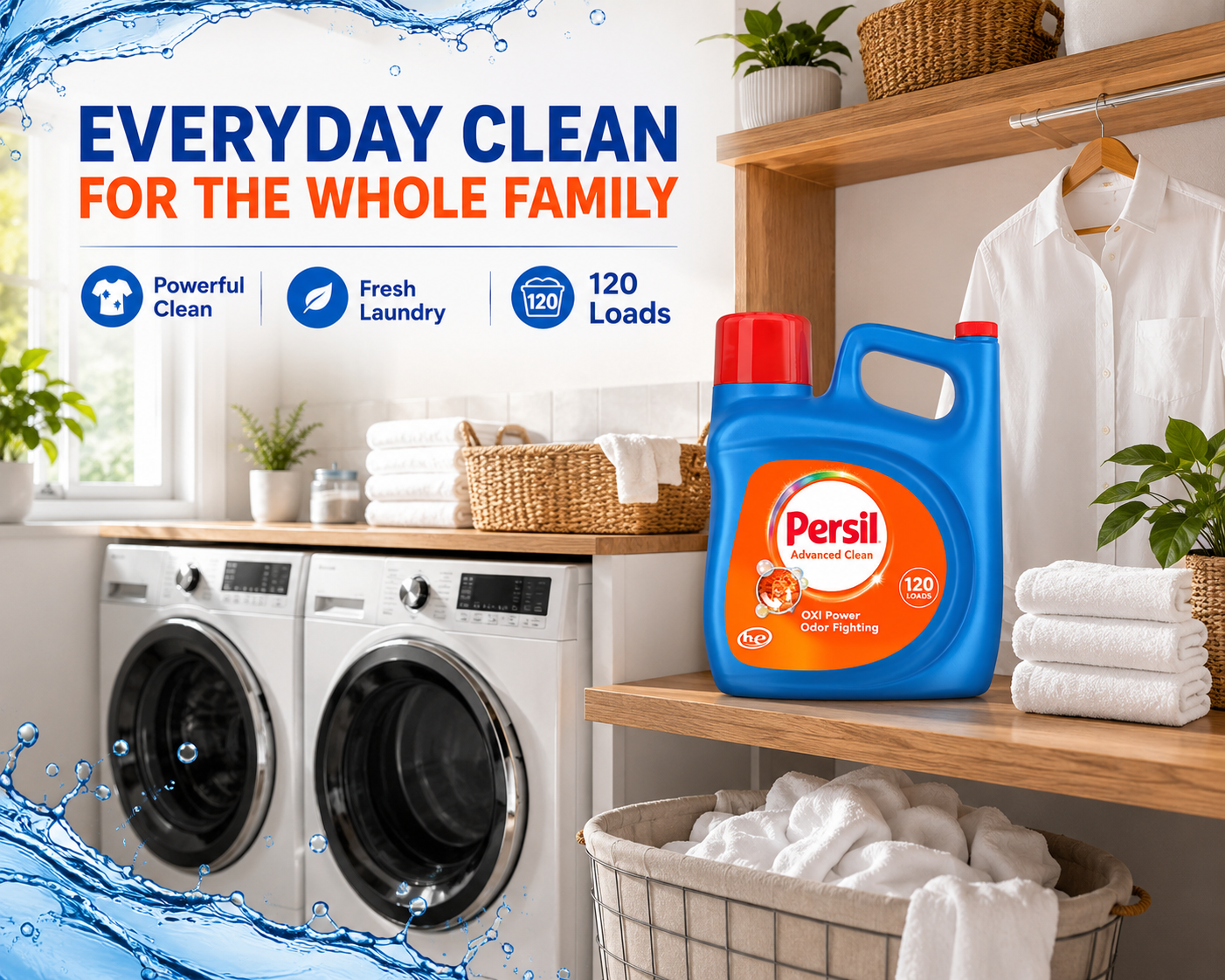 Persil Advanced Clean Oxi + Odor Liquid Laundry Detergent, HE Compatible, Powerful Stain Removal & Odor Fighting, High Efficiency, 201.6 fl oz, 120 Loads