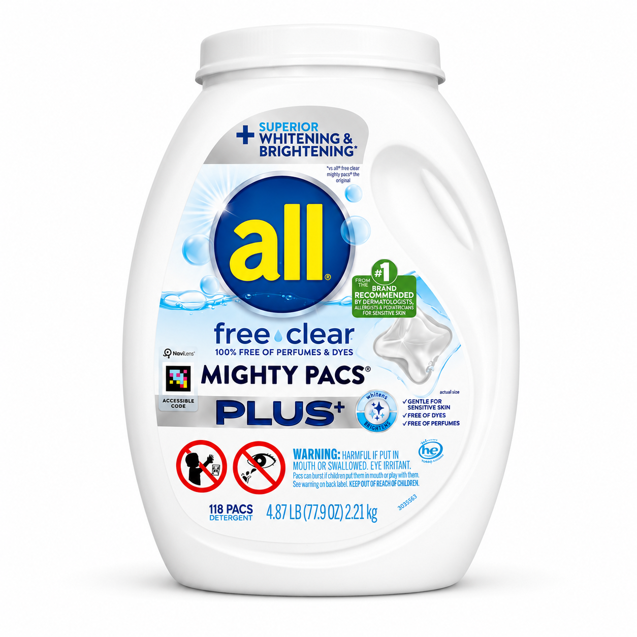 all Free Clear Laundry Detergent for Sensitive Skin, Liquid & Mighty Pacs, Superior Whitening & Brightening, 100% Free of Perfumes & Dyes, Multiple Sizes