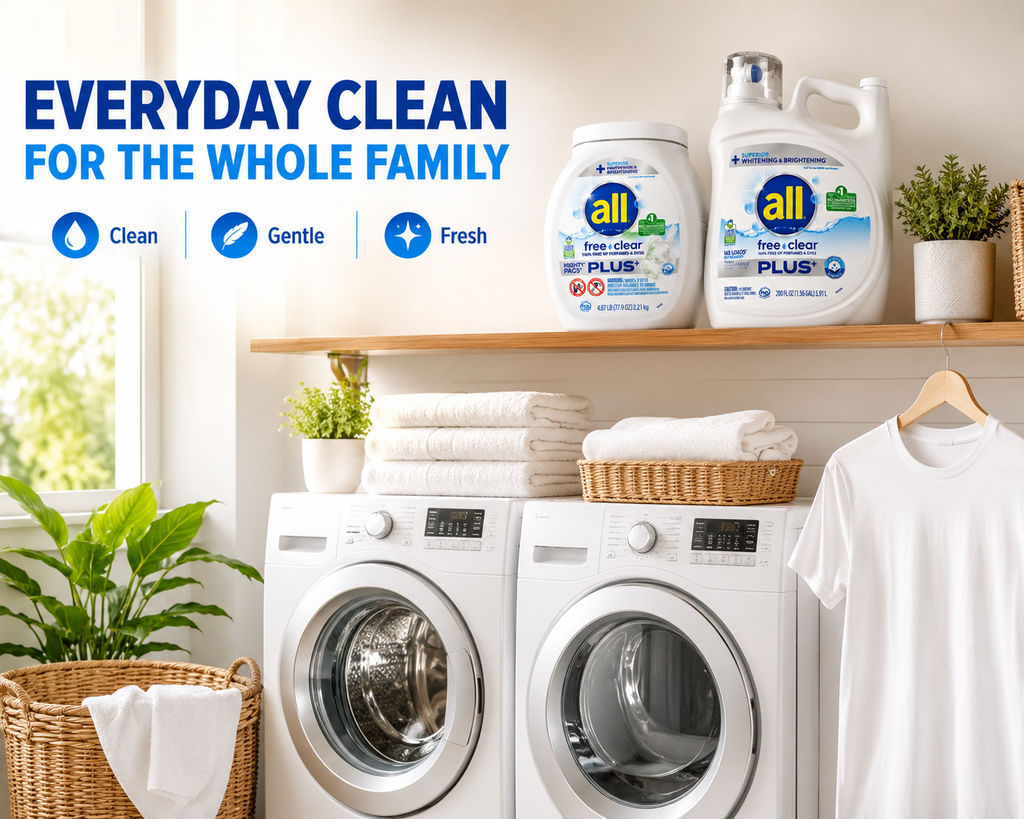 all Free Clear Laundry Detergent for Sensitive Skin, Liquid & Mighty Pacs, Superior Whitening & Brightening, 100% Free of Perfumes & Dyes, Multiple Sizes