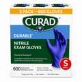 CURAD Durable Nitrile Exam Gloves, Powder-Free, Chemical Resistant, Textured Fingertips, Disposable Medical Gloves, 3 Pack (600 Gloves), Small / Medium / Large