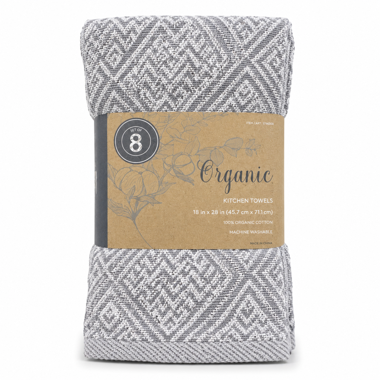 Organic Kitchen Towels, 8-Pack, 18 x 28 in, 100% Organic Cotton, Machine Washable, Highly Absorbent Dish Towels, Assorted Colors