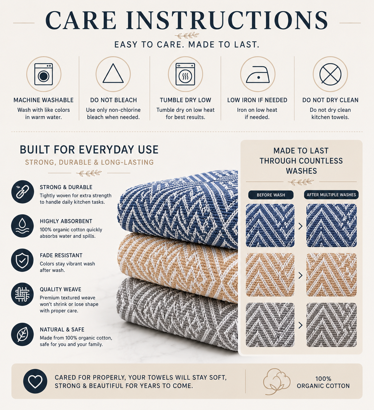 Organic Kitchen Towels, 8-Pack, 18 x 28 in, 100% Organic Cotton, Machine Washable, Highly Absorbent Dish Towels, Assorted Colors