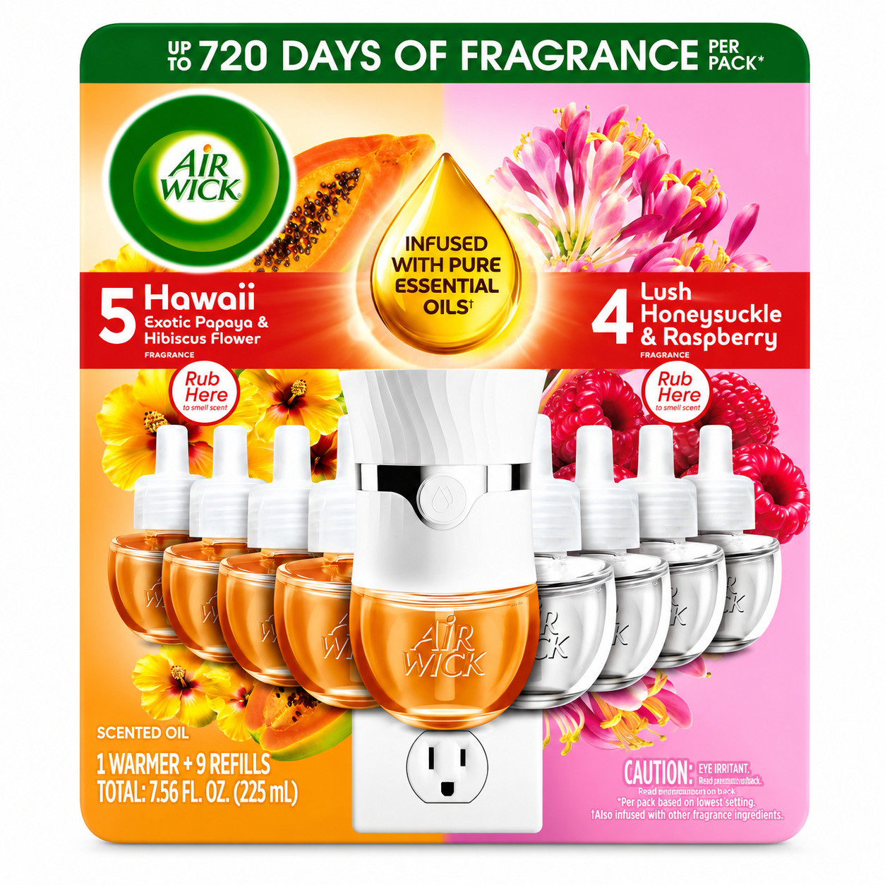 Air Wick Plug In Scented Oil Air Freshener Starter Kit, 1 Warmer + 9 Refills, Essential Oils, Up to 720 Days Fragrance, Variety Pack, 7.56 fl oz (225 mL)