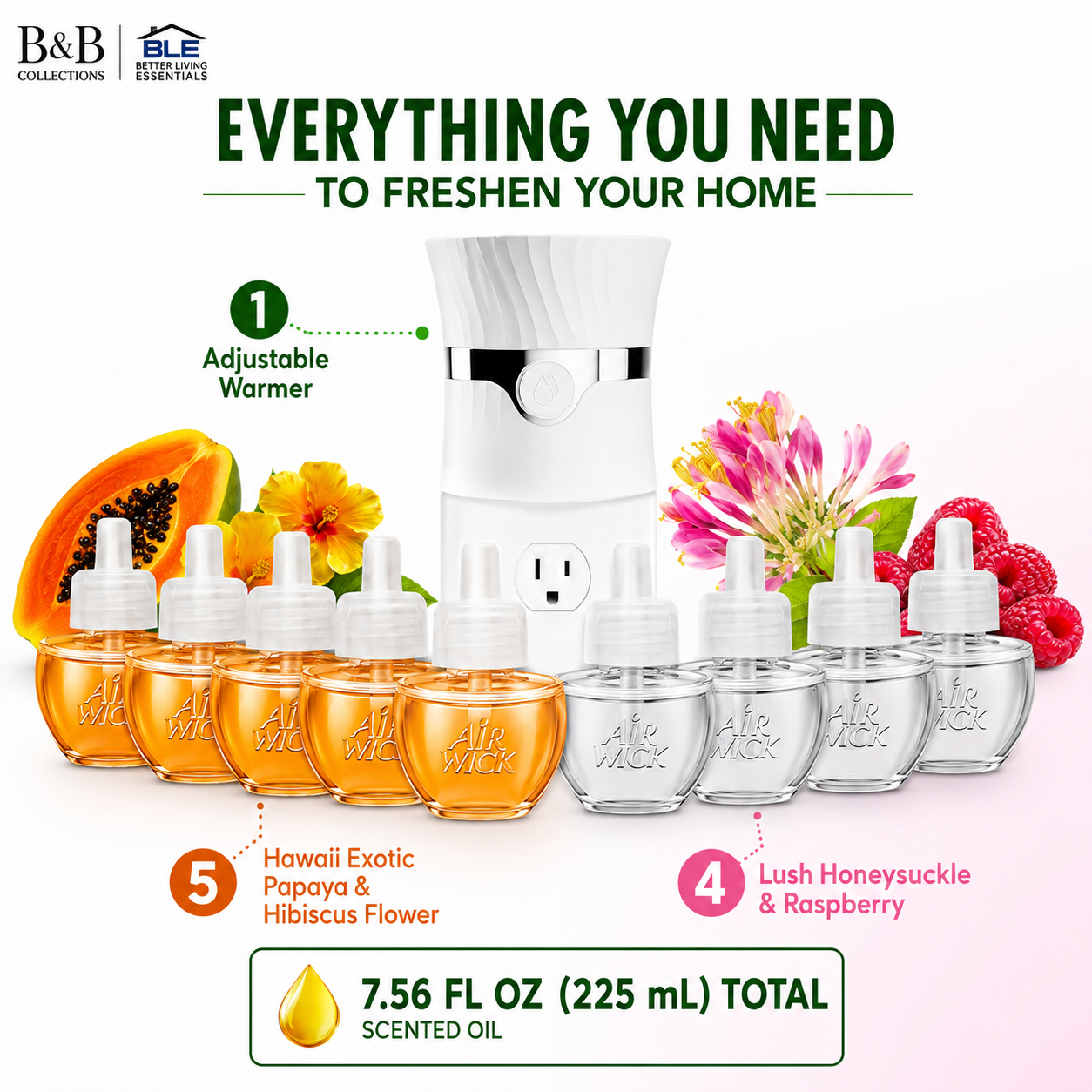 Air Wick Plug In Scented Oil Air Freshener Starter Kit, 1 Warmer + 9 Refills, Essential Oils, Up to 720 Days Fragrance, Variety Pack, 7.56 fl oz (225 mL)