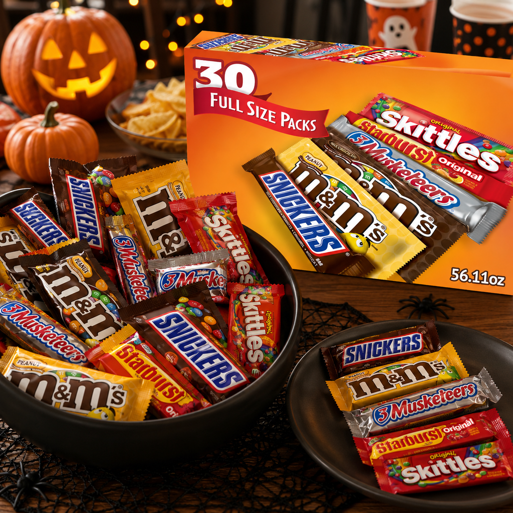 M&M's, Snickers, 3 Musketeers, Skittles & Starburst Full Size Candy Variety Pack, Assorted Chocolate & Fruity Candy, 30 Count