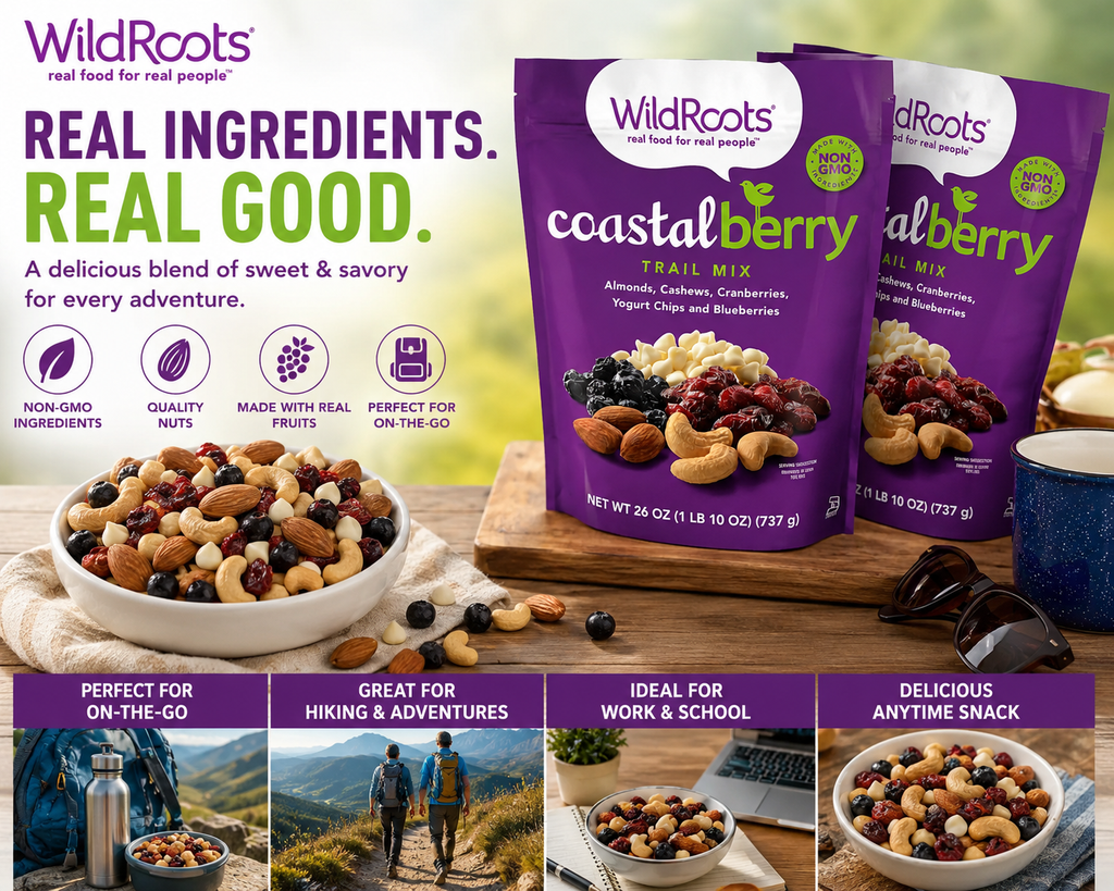 WildRoots Coastal Berry Trail Mix, Non-GMO Snack Mix with Almonds, Cashews, Cranberries, Blueberries & Yogurt Chips, 26 oz Bags, 2-Pack