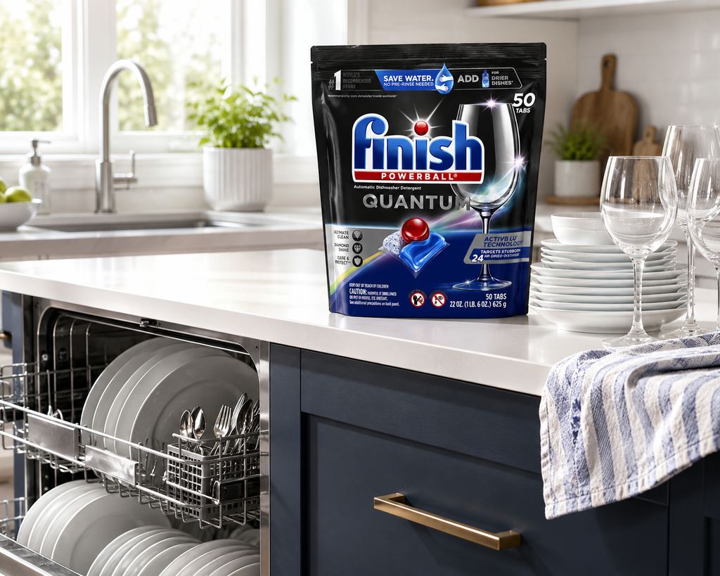Finish Quantum Dishwasher Detergent Tabs, Ultimate Clean & Shine, Grease-Cutting Formula with Powerball Technology, Automatic Dishwasher Detergent, 50 Count