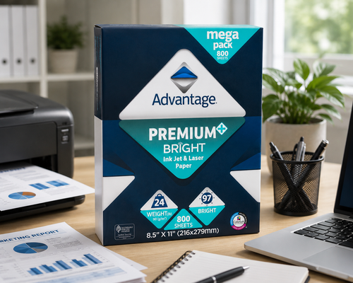 Advantage Premium Bright Copy Paper, 8.5" x 11" Letter Size, 24 lb, 97 Brightness, Inkjet & Laser Printer Paper, White, 800 Sheets