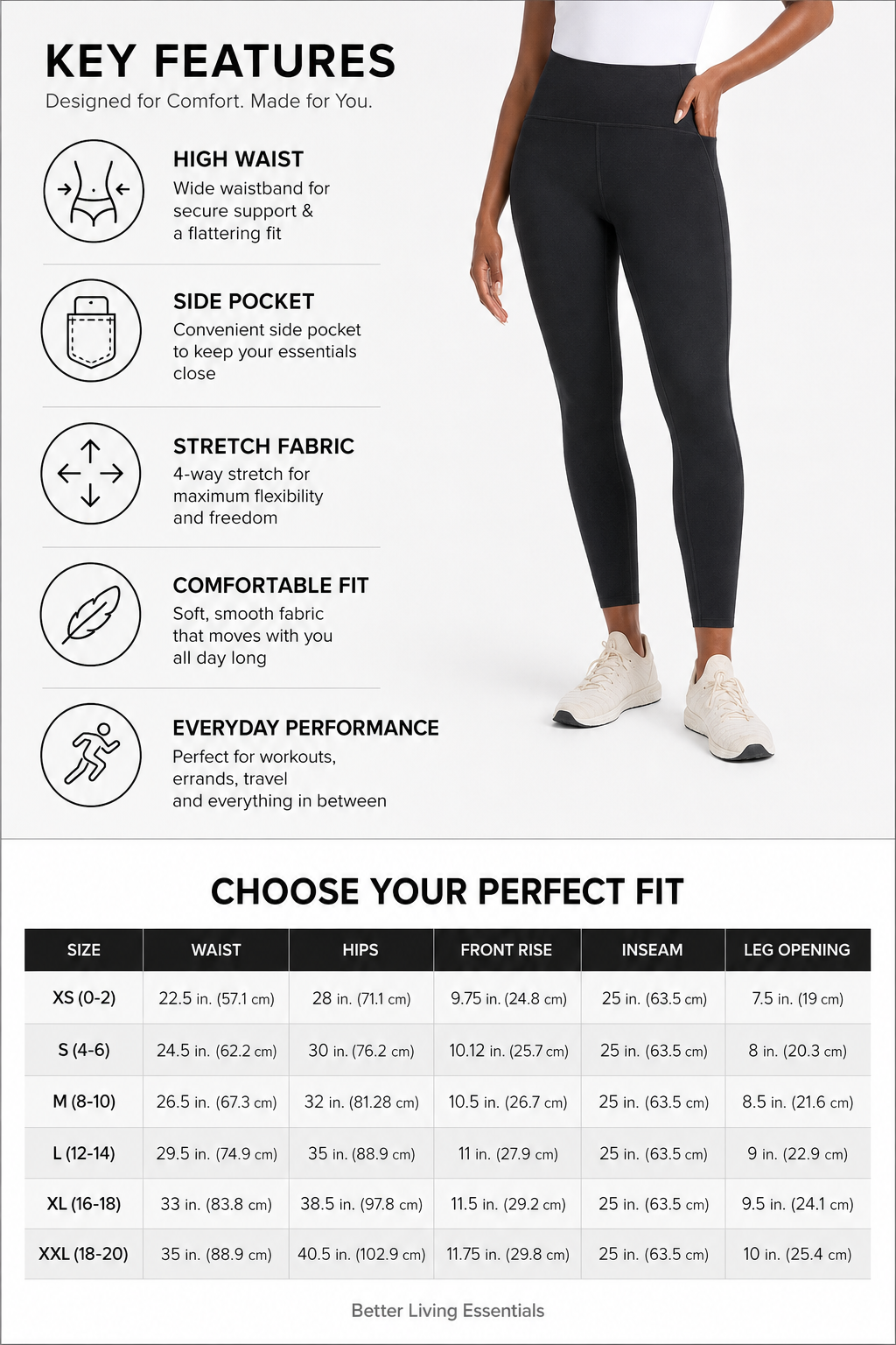 Danskin Women's Streamline Pocket Legging Pant (US, Alpha, Large, Regular, Regular, Light Navy (Blue))