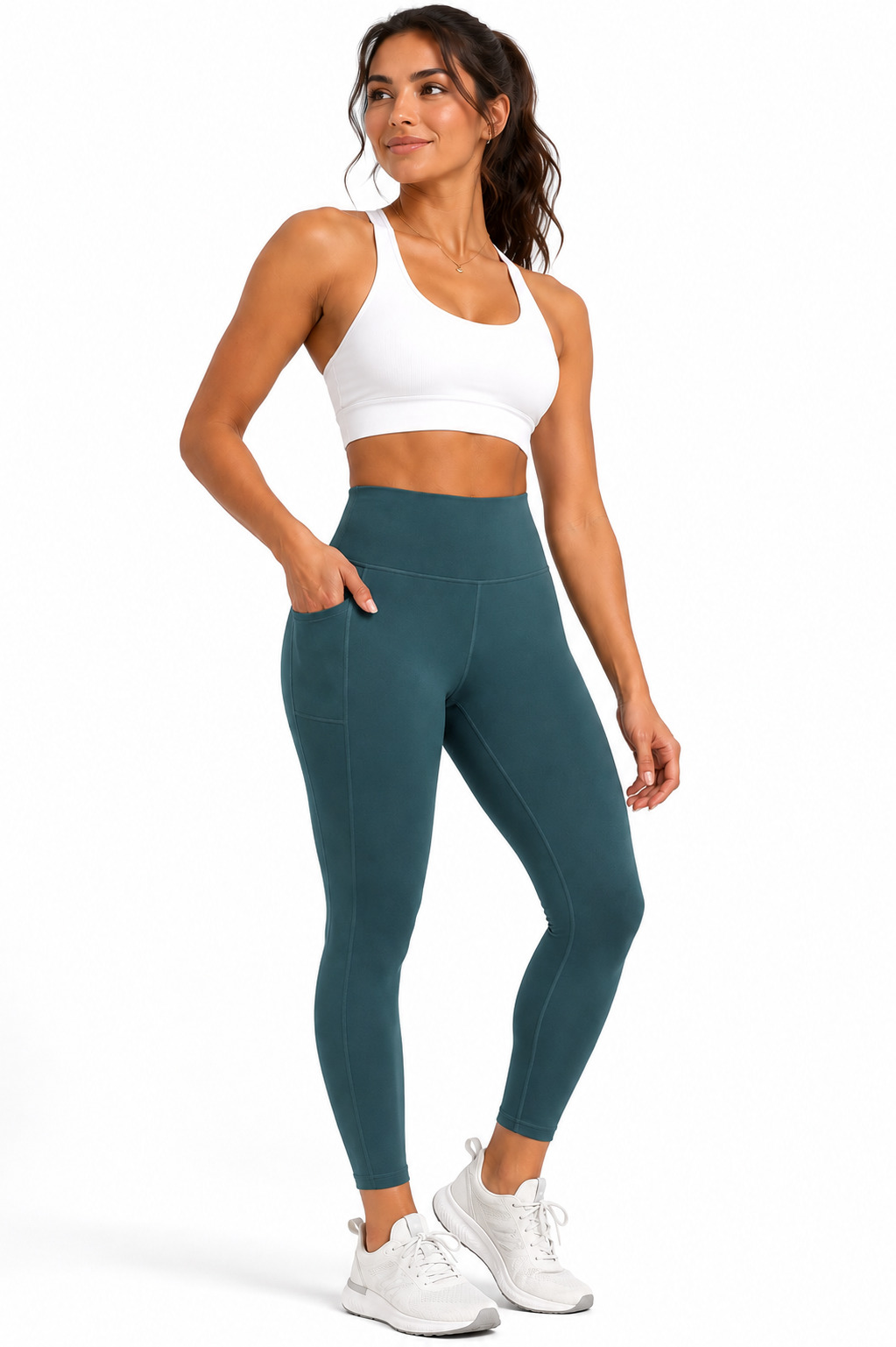 Danskin Women's Streamline Pocket Legging Pant (US, Alpha, Large, Regular, Regular, Light Navy (Blue))