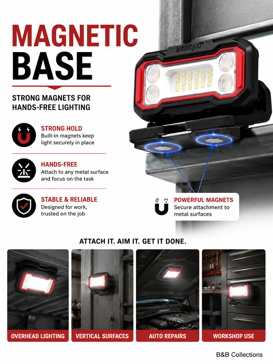 Infinity X1 Rechargeable LED Work Lights, 2500 Lumens, USB-C Rechargeable, Magnetic Base, Adjustable Stand, 3-Pack