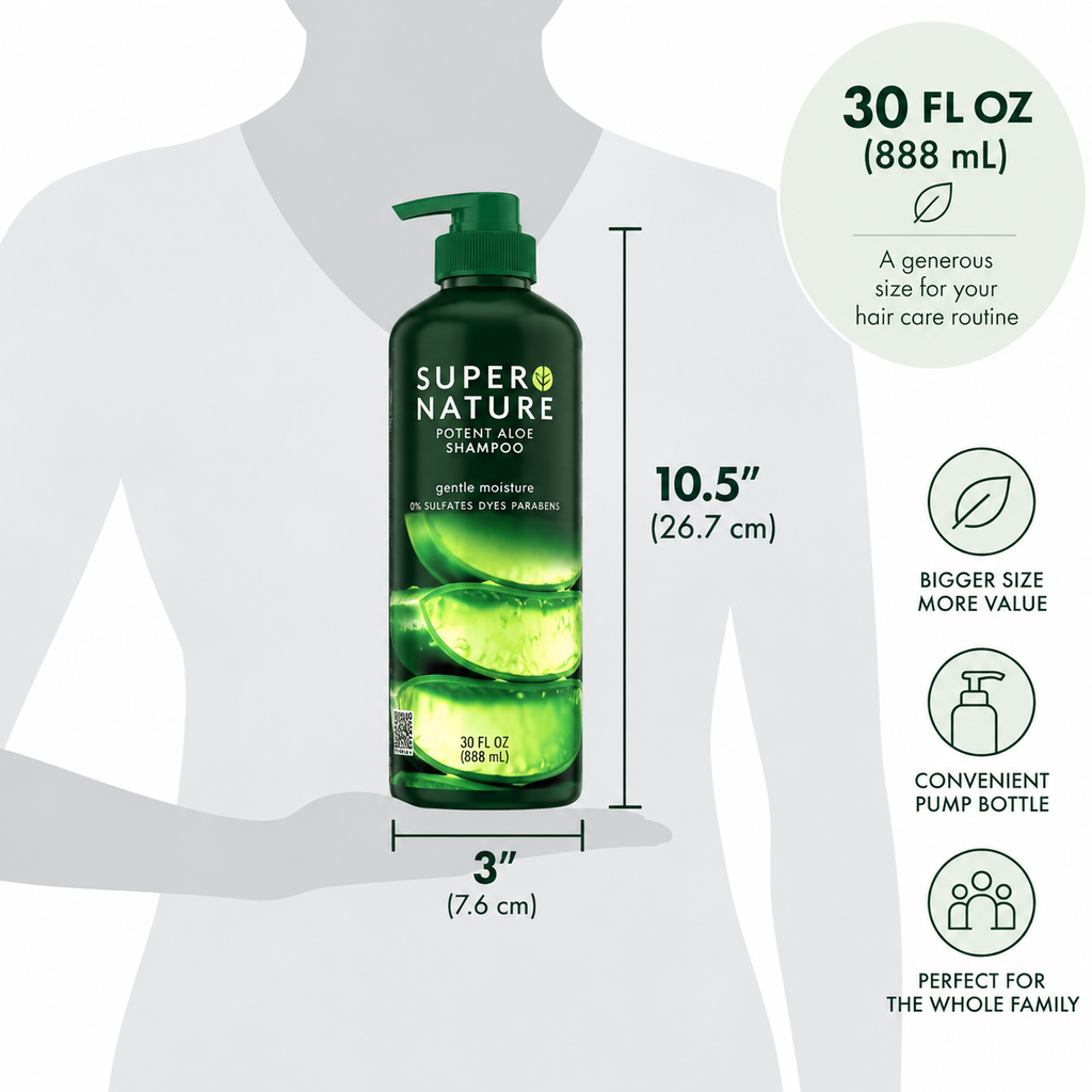Super Nature Potent Aloe Gentle Moisture Shampoo – Sulfate & Paraben Free, Hydrating Hair Care, 30 fl oz (888 mL)
