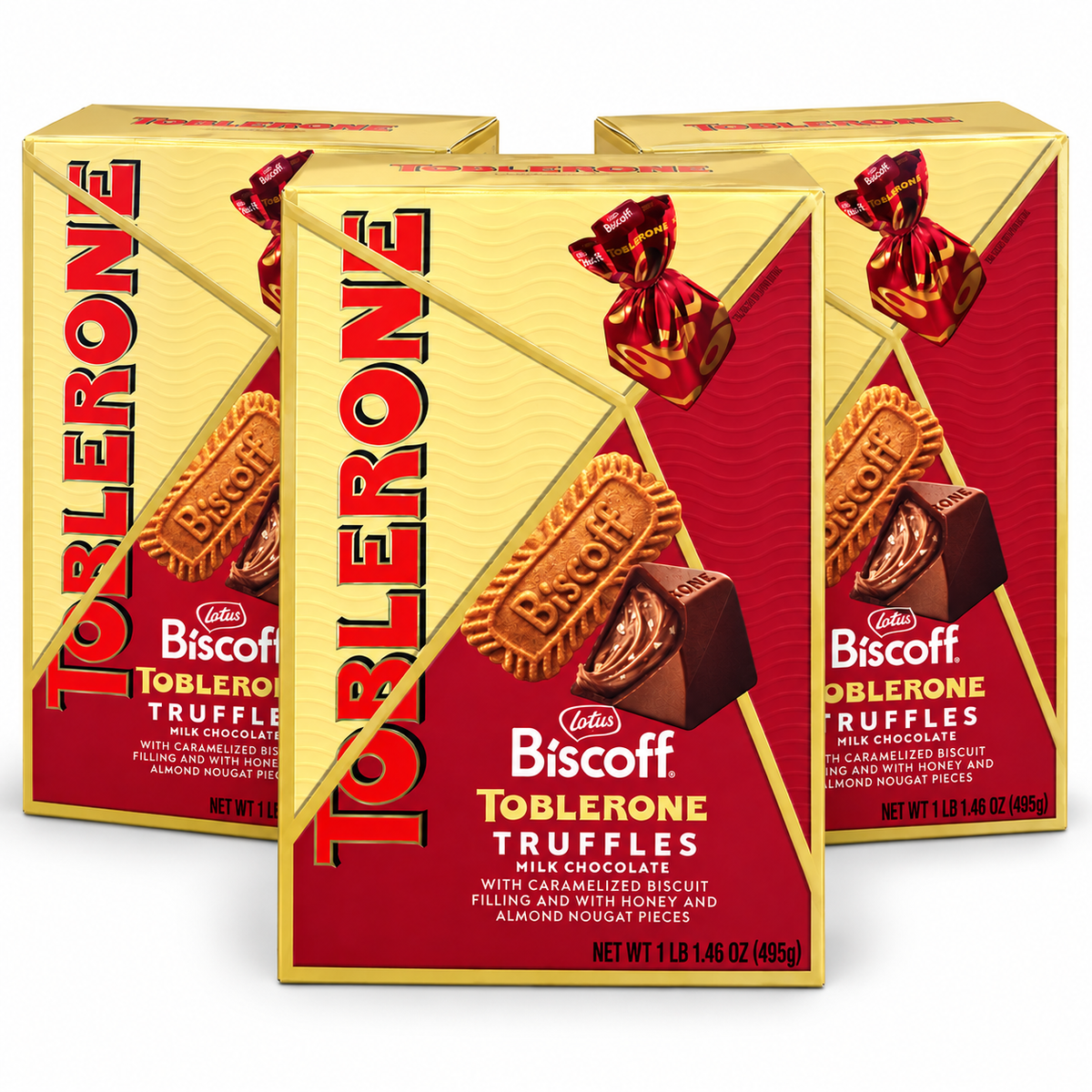 Lotus Biscoff Toblerone Truffles Milk Chocolate with Caramelized Biscuit Filling, Honey & Almond Nougat Pieces, 17.46 oz per Box