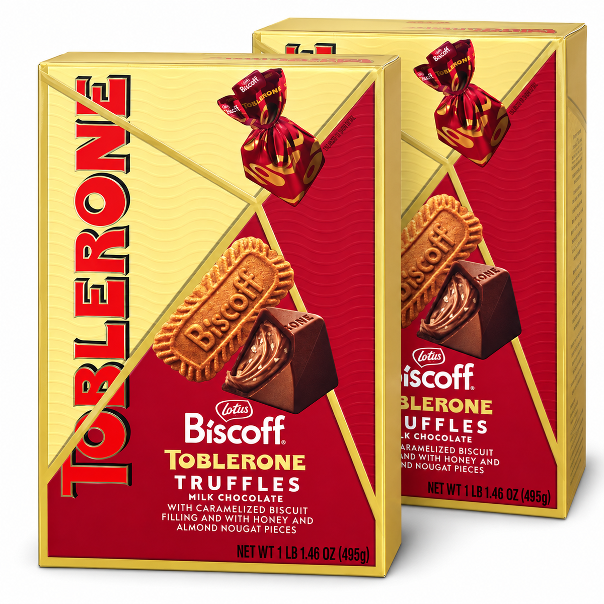 Lotus Biscoff Toblerone Truffles Milk Chocolate with Caramelized Biscuit Filling, Honey & Almond Nougat Pieces, 17.46 oz per Box