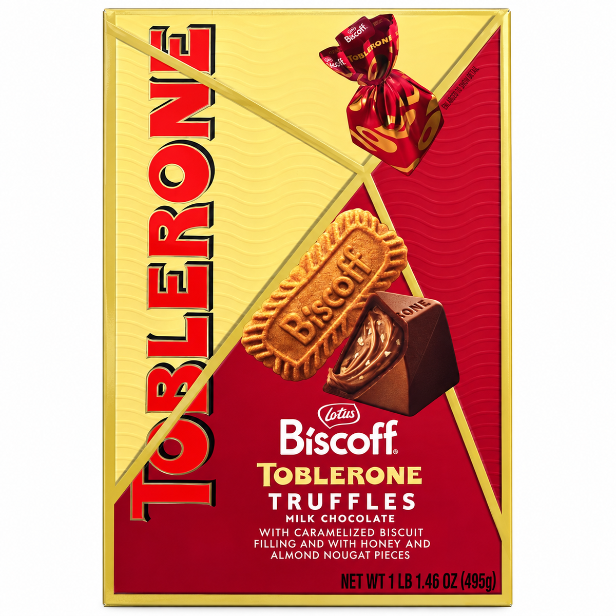 Lotus Biscoff Toblerone Truffles Milk Chocolate with Caramelized Biscuit Filling, Honey & Almond Nougat Pieces, 17.46 oz per Box