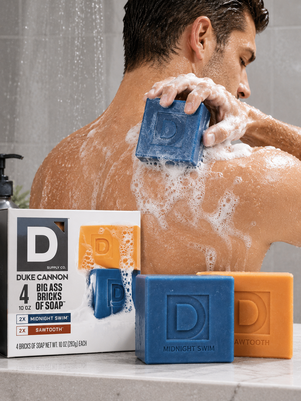 Duke Cannon Big Ass Bricks of Soap Variety Pack, 4 Large Bar Soaps, 10 oz Each (40 oz Total), Midnight Swim & Sawtooth Men's Bar Soap