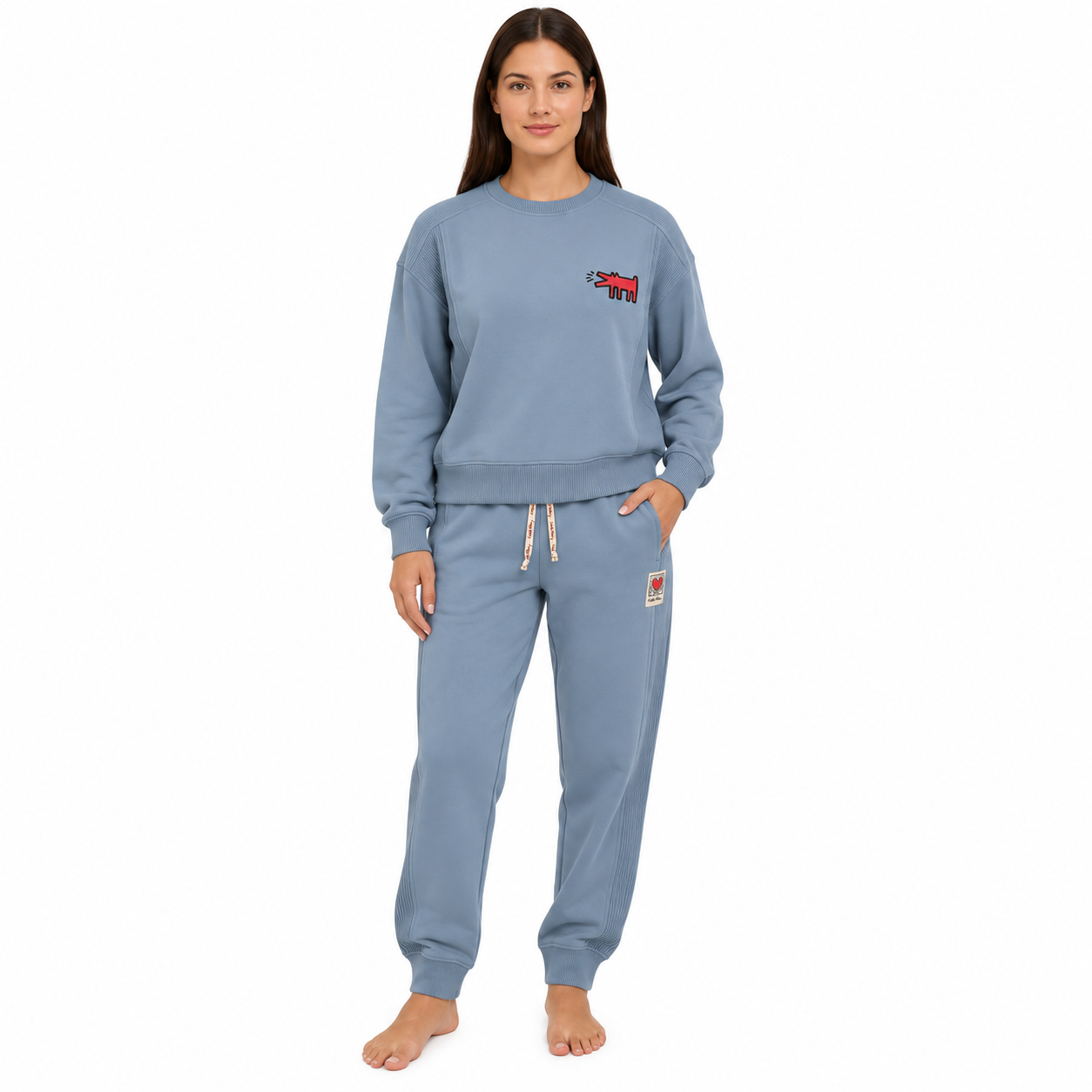 Keith Haring Women’s 2-Piece Crewneck Sweatshirt and Jogger Lounge Set, Sizes S–XXL