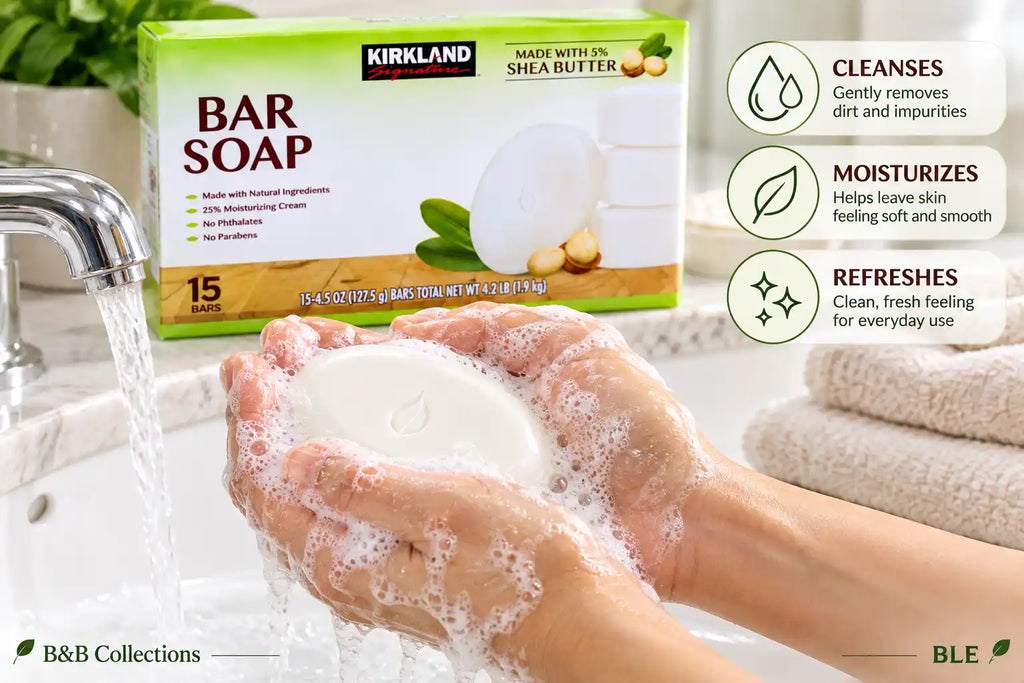 Kirkland Signature Bar Soap with 5% Shea Butter, 15 Bars, 4.5 oz Each, Moisturizing Soap with Natural Ingredients, 25% Moisturizing Cream