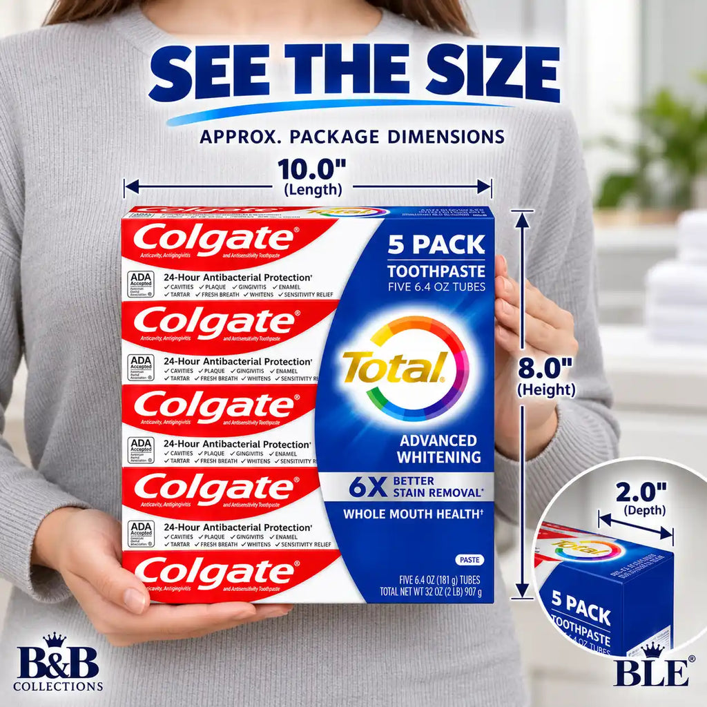 Colgate Total Advanced Whitening Toothpaste, 24-Hour Antibacterial Protection, 6X Better Stain Removal, 6.4 oz Tubes, 5-Pack (32 oz Total)