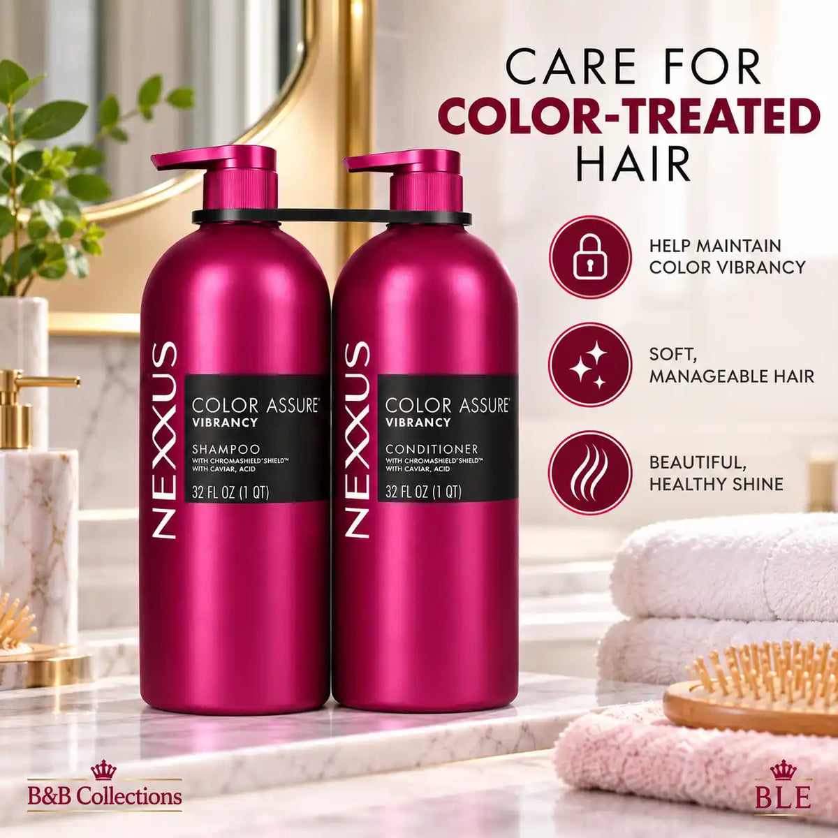 Nexxus Color Assure Vibrancy Shampoo & Conditioner Set, 32 fl oz Each, Color-Treated Hair Care, 2-Piece Set