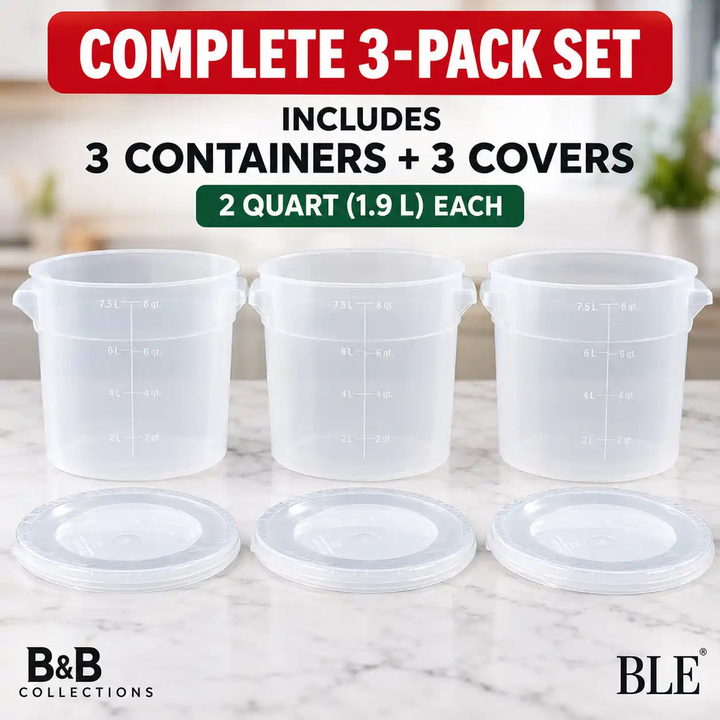 Cambro Professional Grade Food Storage Containers with Lids, 2 Quart (1.9 L), BPA-Free, Clear Round Reusable Food Containers, 3-Pack (6 Pieces Total)