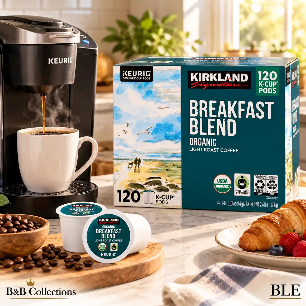 Kirkland Signature Organic Breakfast Blend Light Roast Coffee, 120 Keurig K-Cup Pods, 100% Arabica, Fair Trade Certified