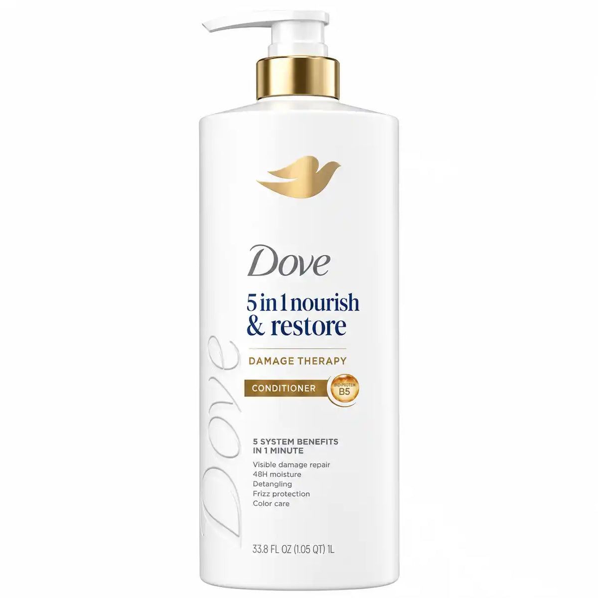Dove 5-in-1 Nourish & Restore Damage Therapy Conditioner, 33.8 fl oz (1 L), with Bio-Protein Care, Visible Damage Repair & 48-Hour Moisture
