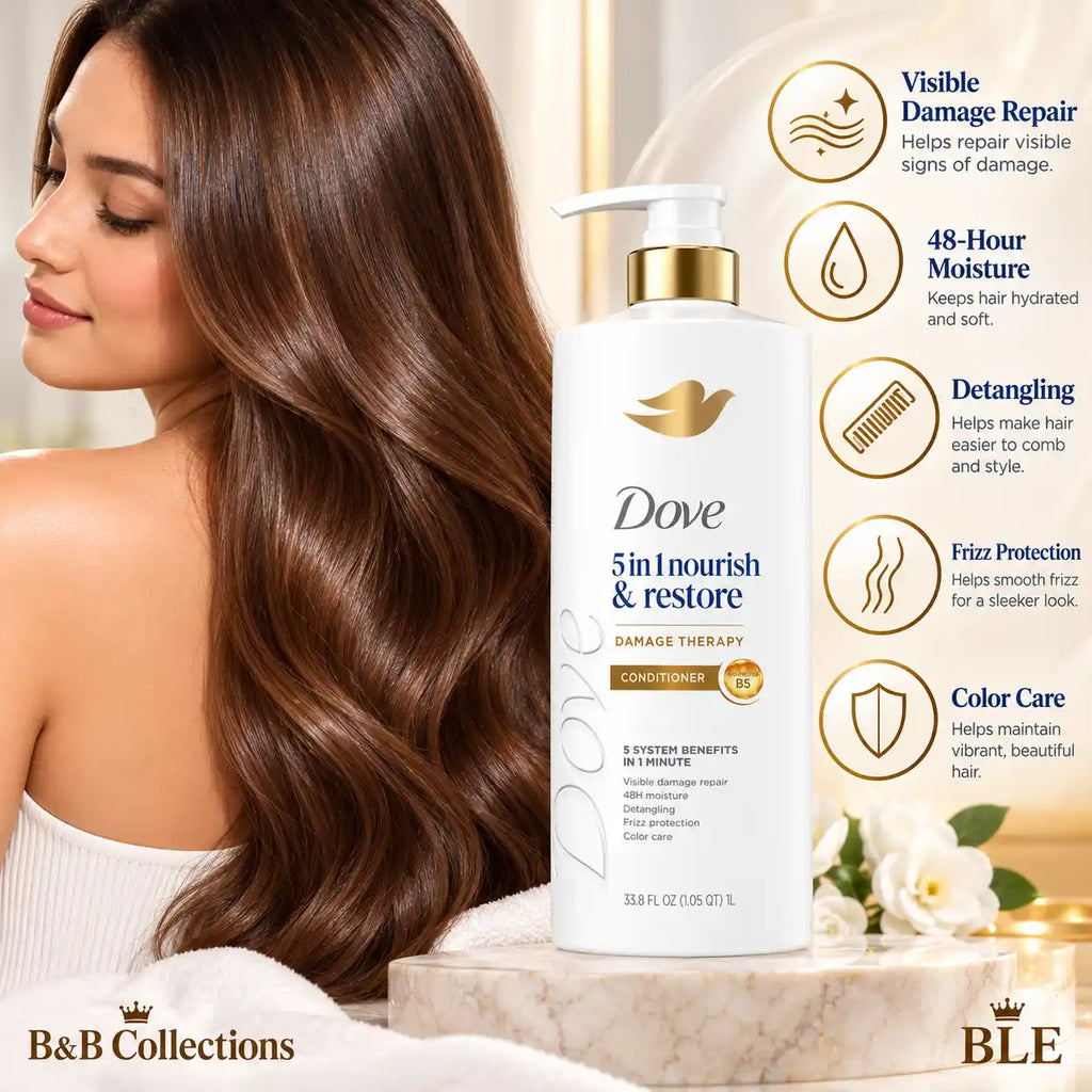Dove 5-in-1 Nourish & Restore Damage Therapy Conditioner, 33.8 fl oz (1 L), with Bio-Protein Care, Visible Damage Repair & 48-Hour Moisture