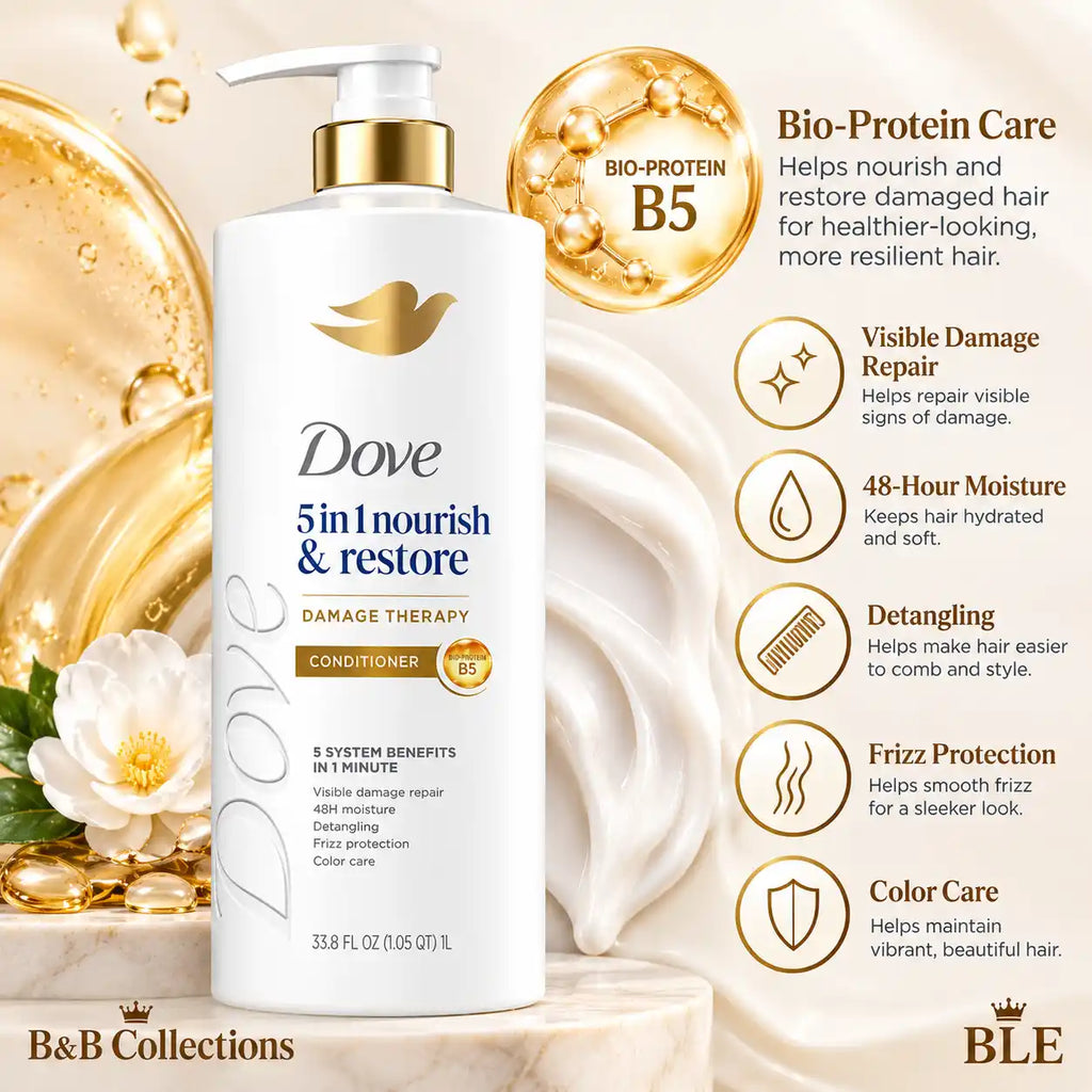 Dove 5-in-1 Nourish & Restore Damage Therapy Conditioner, 33.8 fl oz (1 L), with Bio-Protein Care, Visible Damage Repair & 48-Hour Moisture