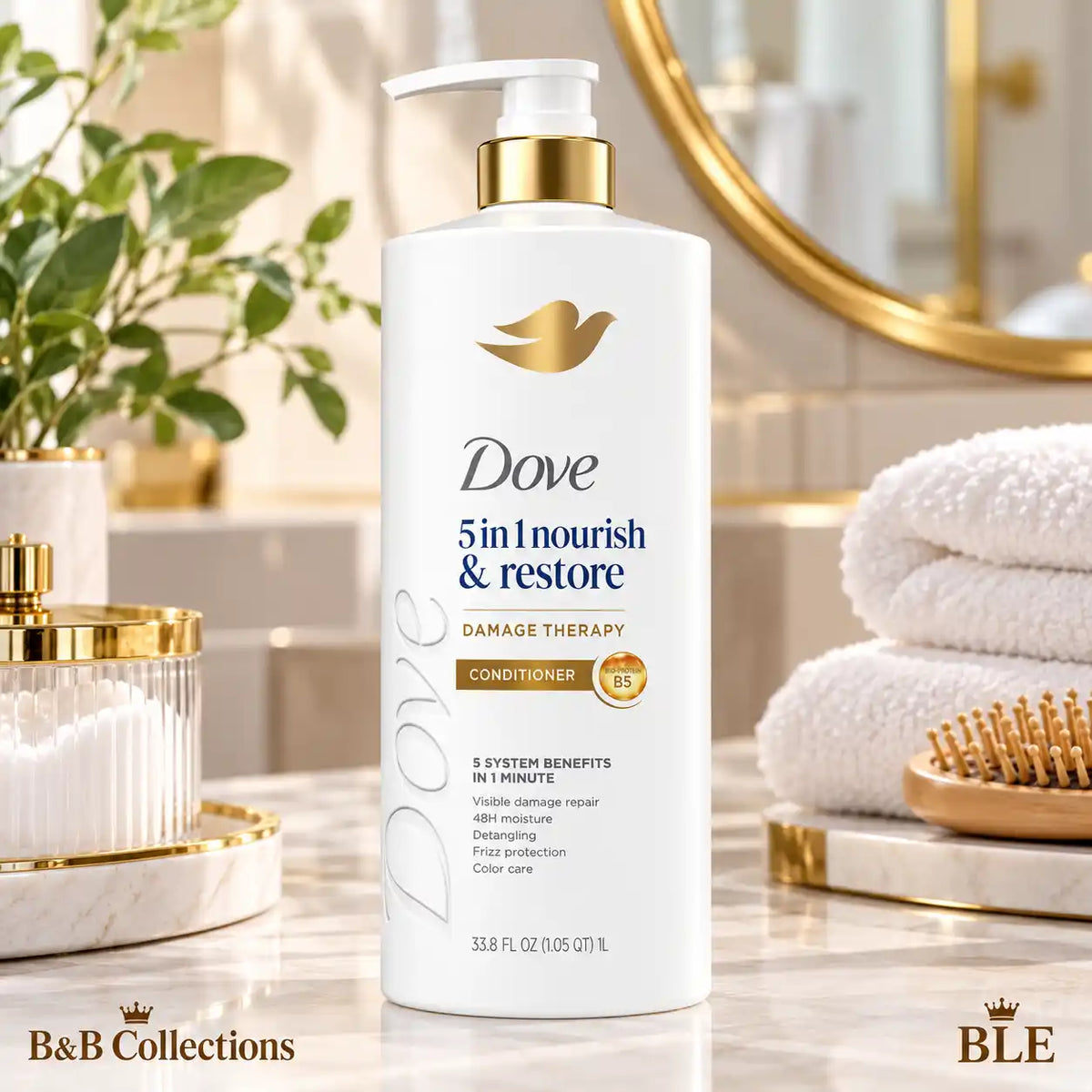 Dove 5-in-1 Nourish & Restore Damage Therapy Conditioner, 33.8 fl oz (1 L), with Bio-Protein Care, Visible Damage Repair & 48-Hour Moisture