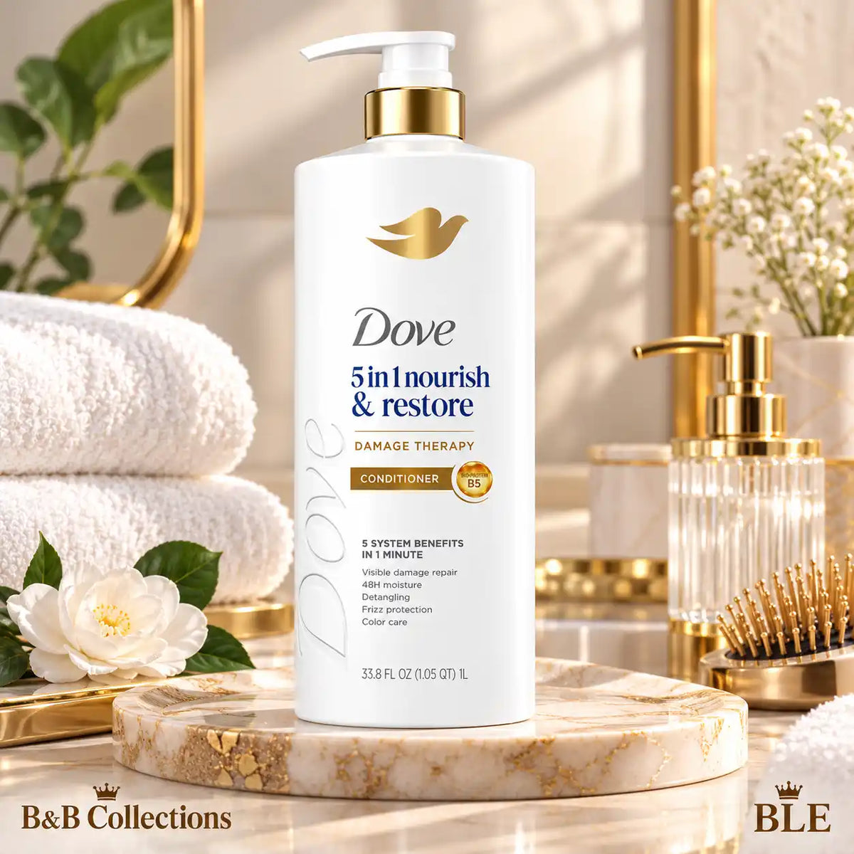 Dove 5-in-1 Nourish & Restore Damage Therapy Conditioner, 33.8 fl oz (1 L), with Bio-Protein Care, Visible Damage Repair & 48-Hour Moisture