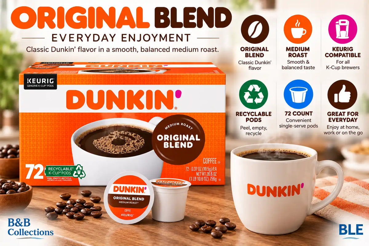 Dunkin' Original Blend Medium Roast Coffee, Genuine Keurig K-Cup Pods, Smooth & Rich Flavor, 72 Count