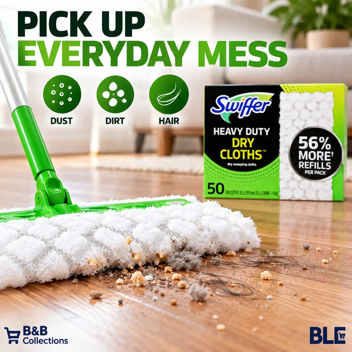 Swiffer Heavy Duty Dry Sweeping Cloth Refills, 50 Count, Textured Disposable Floor Cleaning Pads for Dust, Dirt & Hair