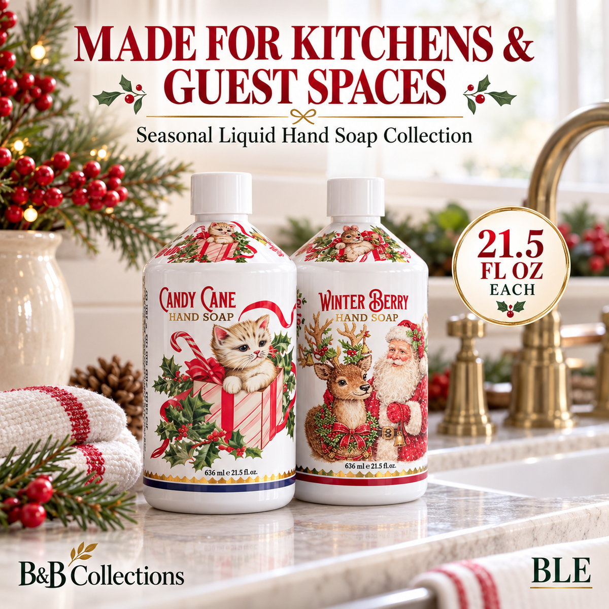 Jolly & Bright Holiday Hand Soap Collection, 4 Festive Scents, 21.5 fl oz Each, 4 Count, 86 fl oz Total