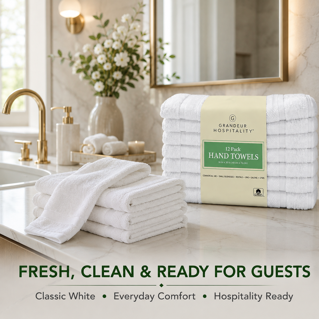 Grandeur Hospitality White Cotton Towels, Bath Towels, Hand Towels & Washcloths, Commercial Hospitality Collection