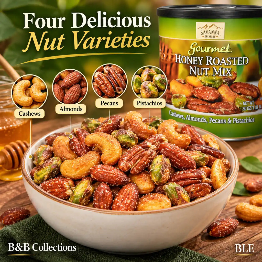 Savanna Orchards Gourmet Honey Roasted Nut Mix, 30 oz (1 lb 14 oz), Cashews, Almonds, Pecans & Pistachios, Sweet & Crunchy Snack