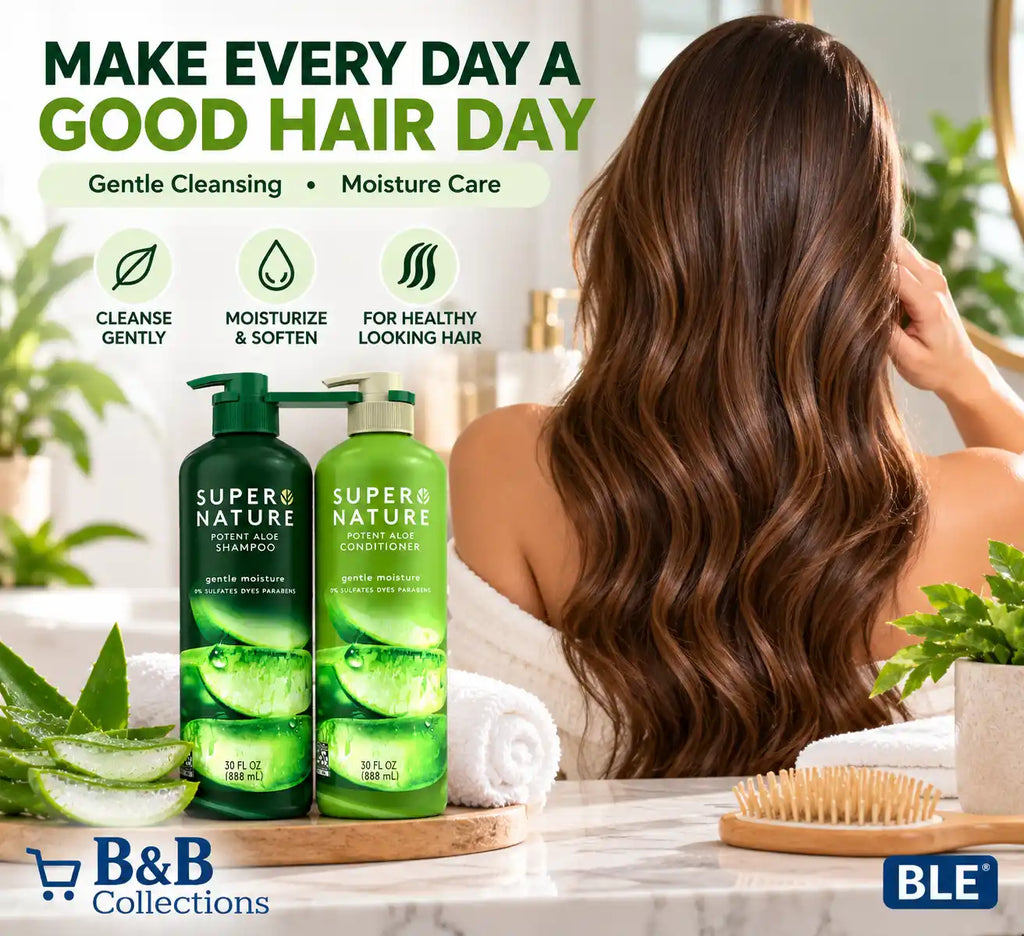 Super Nature Potent Aloe Shampoo & Conditioner Set, Gentle Moisture Hair Care, Sulfate-Free, Dye-Free & Paraben-Free, 30 fl oz Each, 2-Pack (60 fl oz Total)