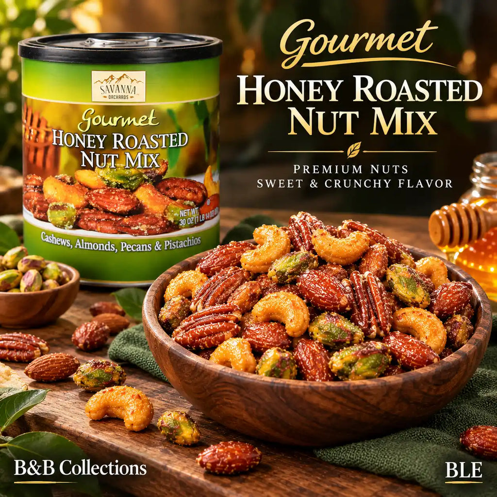 Savanna Orchards Gourmet Honey Roasted Nut Mix, 30 oz (1 lb 14 oz), Cashews, Almonds, Pecans & Pistachios, Sweet & Crunchy Snack