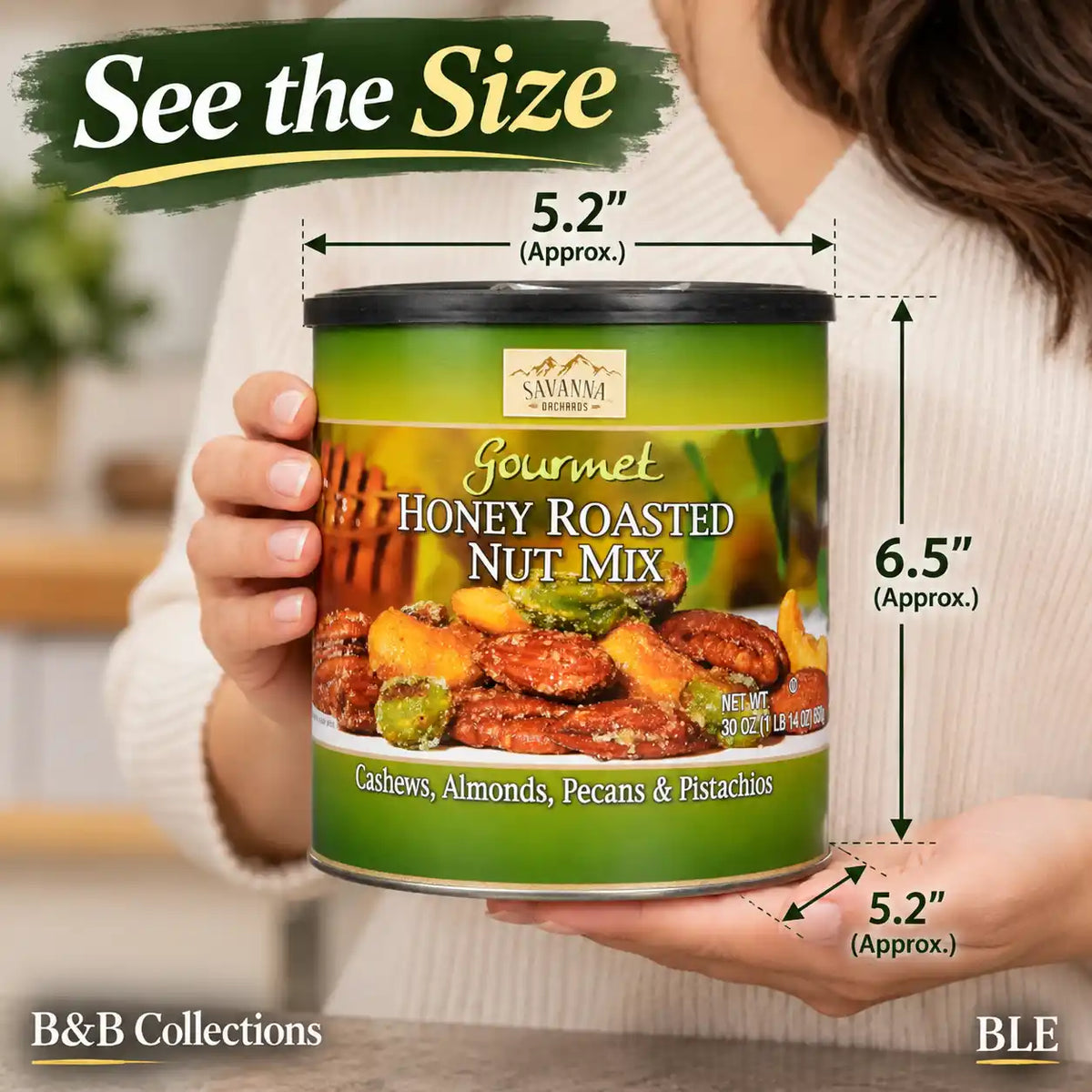 Savanna Orchards Gourmet Honey Roasted Nut Mix, 30 oz (1 lb 14 oz), Cashews, Almonds, Pecans & Pistachios, Sweet & Crunchy Snack