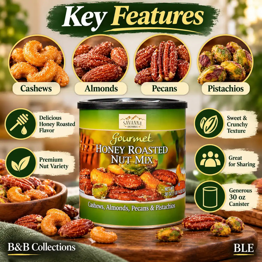 Savanna Orchards Gourmet Honey Roasted Nut Mix, 30 oz (1 lb 14 oz), Cashews, Almonds, Pecans & Pistachios, Sweet & Crunchy Snack