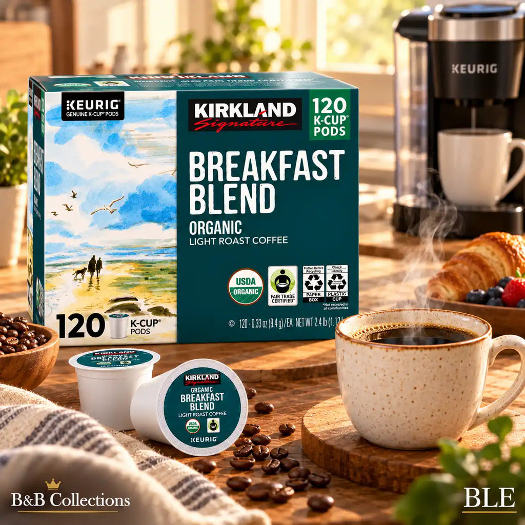Kirkland Signature Organic Breakfast Blend Light Roast Coffee, 120 Keurig K-Cup Pods, 100% Arabica, Fair Trade Certified
