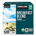 Kirkland Signature Organic Breakfast Blend Light Roast Coffee, 120 Keurig K-Cup Pods, 100% Arabica, Fair Trade Certified