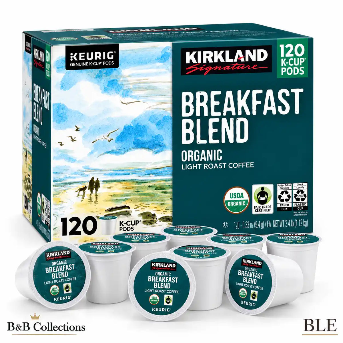 Kirkland Signature Organic Breakfast Blend Light Roast Coffee, 120 Keurig K-Cup Pods, 100% Arabica, Fair Trade Certified