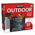 Kirkland Signature Outdoor Trash Bags, 50 Gallon, 70 Count, Heavy Duty Black Yard Waste Bags with Smart-Tie Closure, Fits 45–55 Gallon Cans