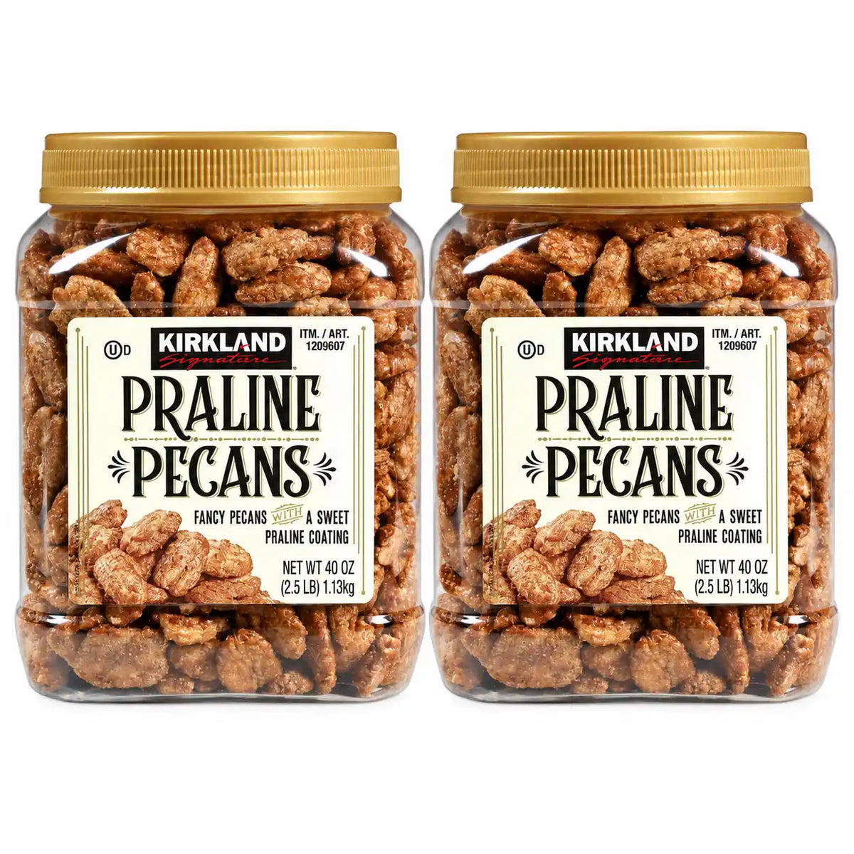 Kirkland Signature Praline Pecans, Sweet Praline-Coated Fancy Pecans, 40 oz Each, 2-Pack (80 oz Total)