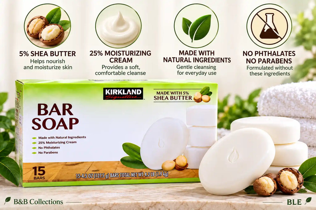 Kirkland Signature Bar Soap with 5% Shea Butter, 15 Bars, 4.5 oz Each, Moisturizing Soap with Natural Ingredients, 25% Moisturizing Cream