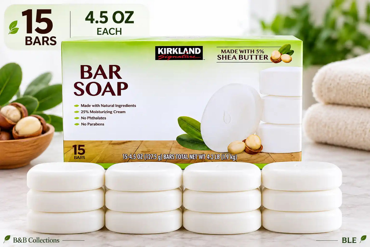 Kirkland Signature Bar Soap with 5% Shea Butter, 15 Bars, 4.5 oz Each, Moisturizing Soap with Natural Ingredients, 25% Moisturizing Cream