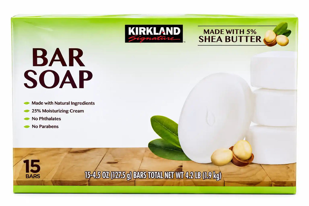 Kirkland Signature Bar Soap with 5% Shea Butter, 15 Bars, 4.5 oz Each, Moisturizing Soap with Natural Ingredients, 25% Moisturizing Cream