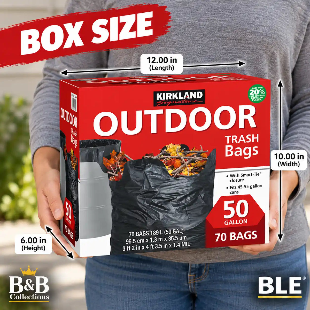 Kirkland Signature Outdoor Trash Bags, 50 Gallon, 70 Count, Heavy Duty Black Yard Waste Bags with Smart-Tie Closure, Fits 45–55 Gallon Cans